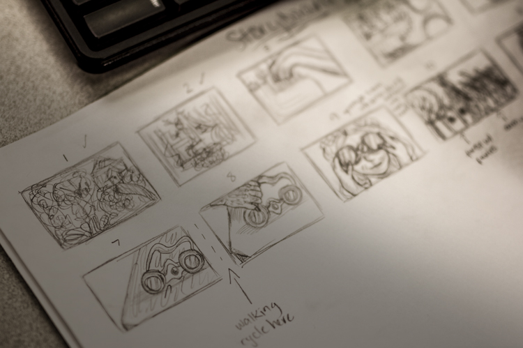 Animation storyboard sketches by student. 