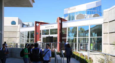 Students walking outside Hasley Hall, College of the Canyons