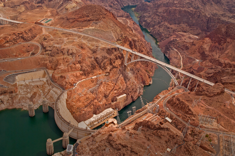Aerial view of Hoover Dam.