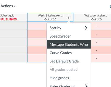 Messaging Students in Dashboard
