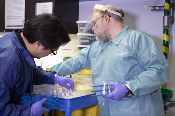 Clinical Laboratory Scientist students in lab class.