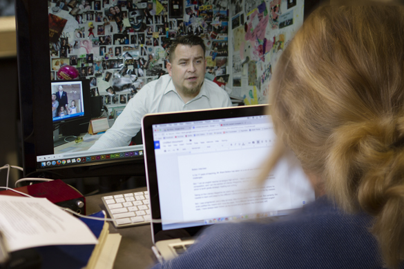 Media Entertainment Arts student working on film/video editing project. 