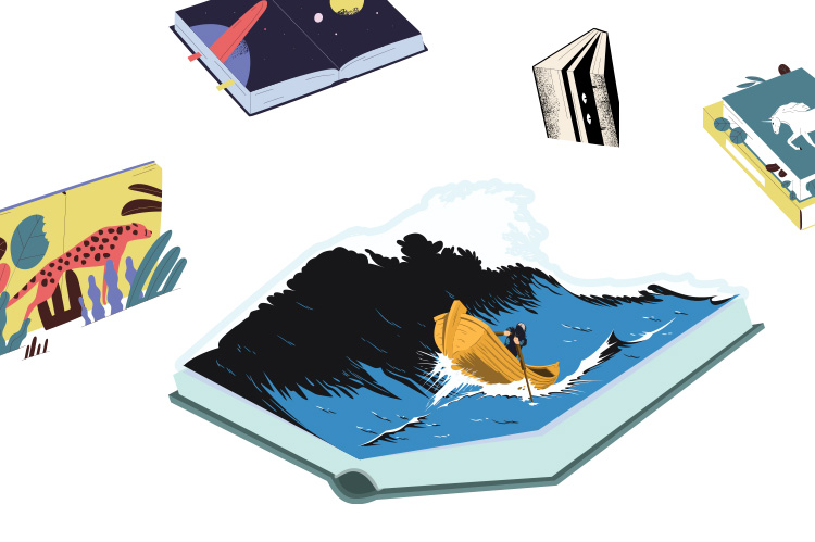 Colorful vector illustration of books in a modern flat cartoon style.