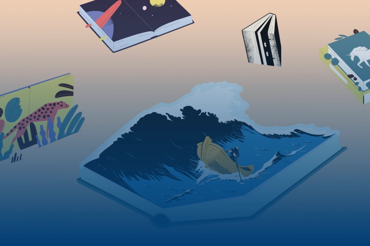 Colorful vector illustration of books in a modern flat cartoon style.