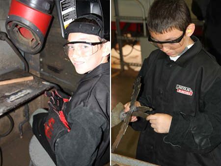 Boy Scouts participating in projects at COC's Welding Department. 