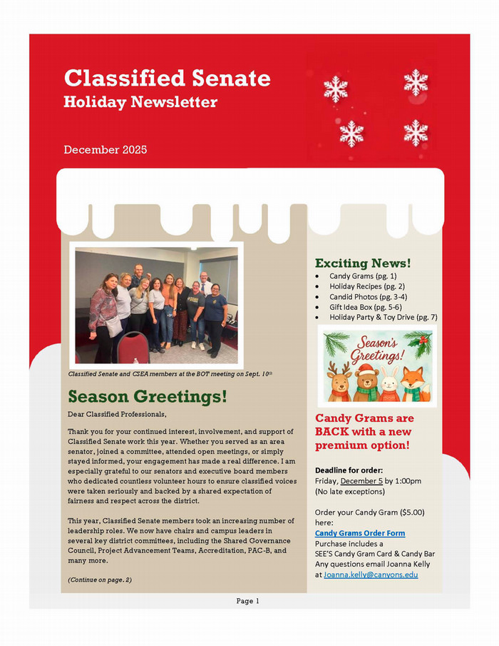 ClassifiedSenateHolidayNewsletter