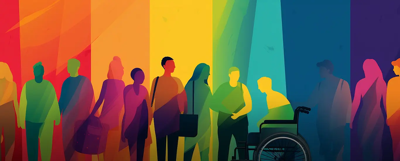 Colorful illustration depicting diverse group of people.