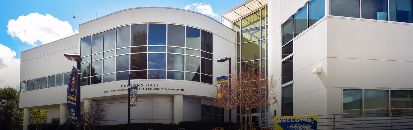Exterior of Canyons Hall at the Valencia campus.)