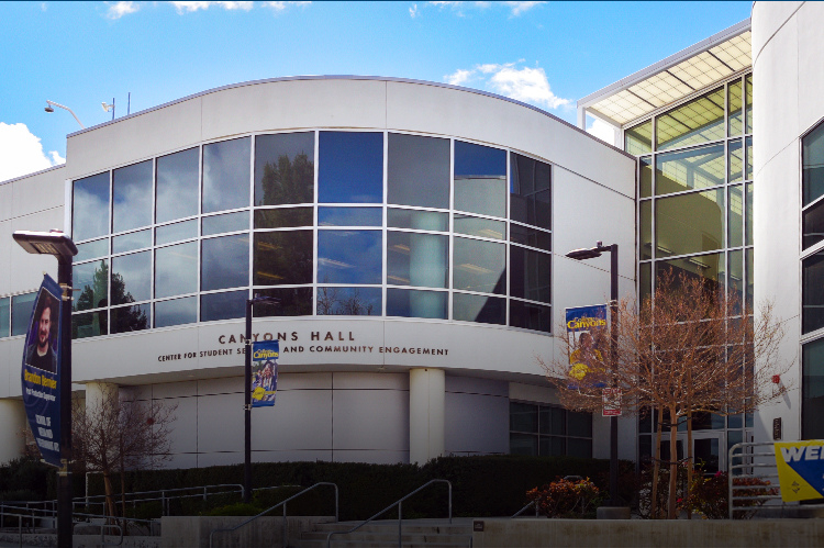 Exterior of Canyons Hall at the Valencia campus.