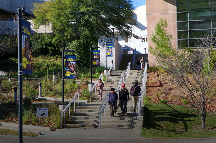 Students walk near Aliso and Boykin halls.