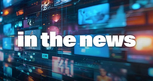 In the News: Abstract illustration of multiple news monitors.