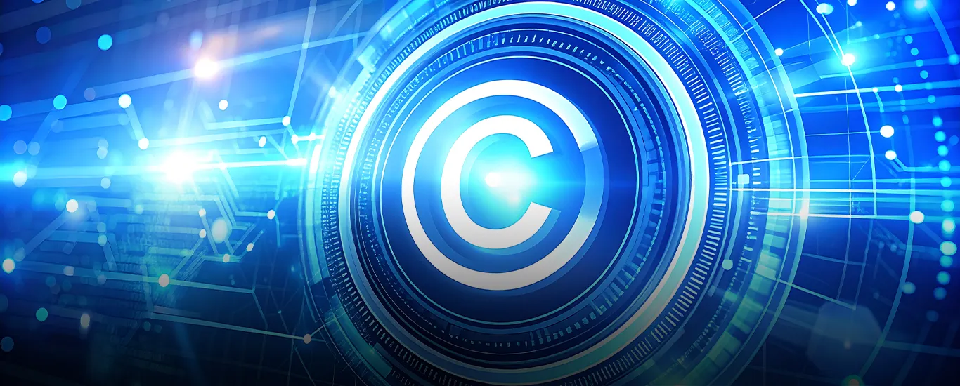 Abstract high-tech background with copyright symbol in the center.