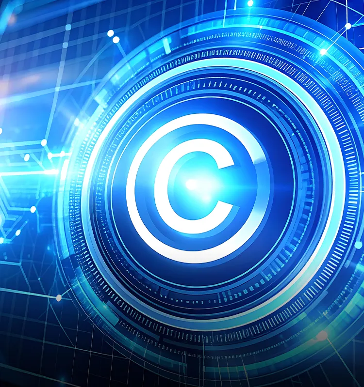 Abstract high-tech background with copyright symbol in the center.
