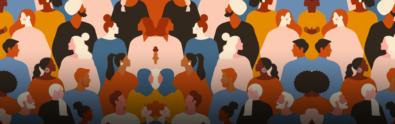 Abstract illustration depicting group of diverse men and women.