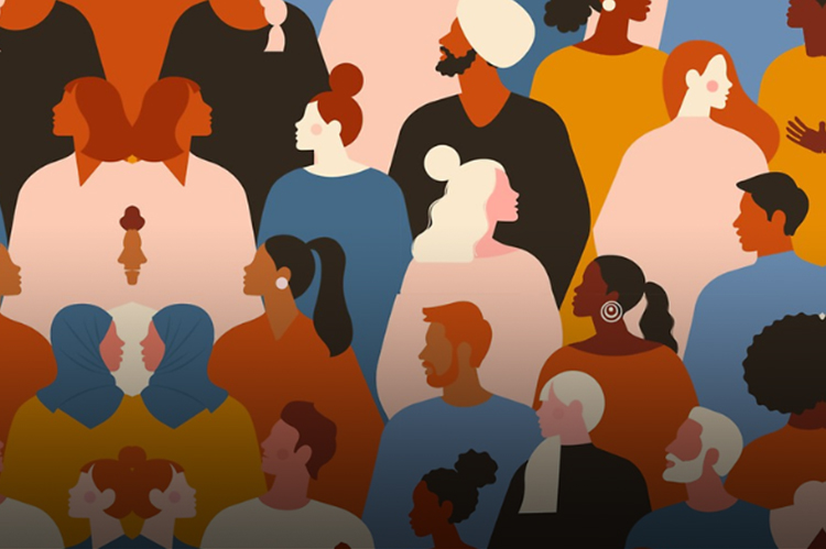 Abstract illustration depicting group of diverse men and women.
