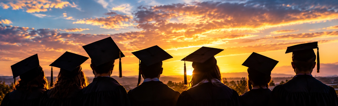 Graduates looking at sunset