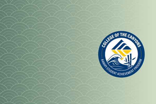 Image of the AANHPI Student Achievement Logo. Circular logo has a blue wave, bamboo, and blue/yellow COC diamond symbol are inside the circle.