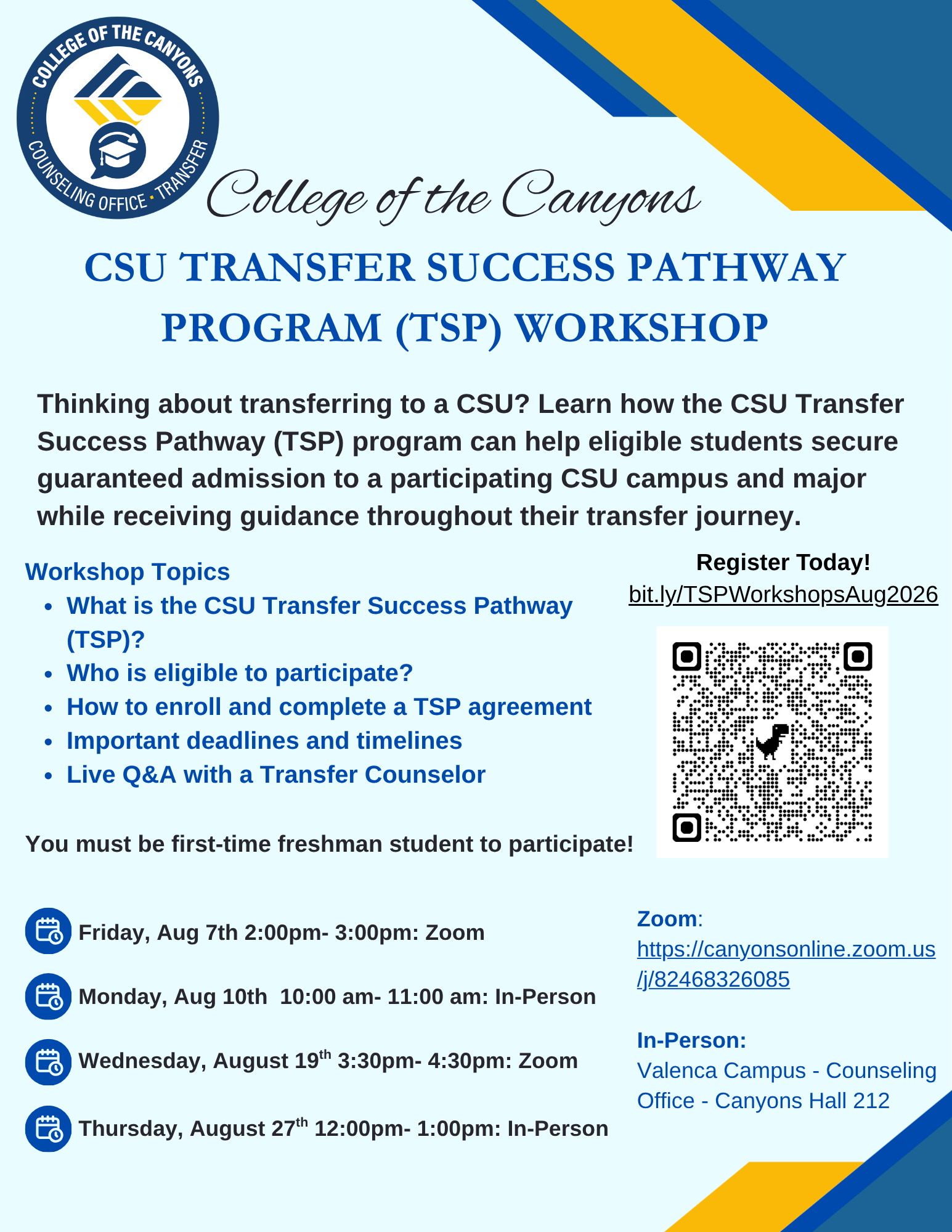 CSU TSP Workshops August 2026