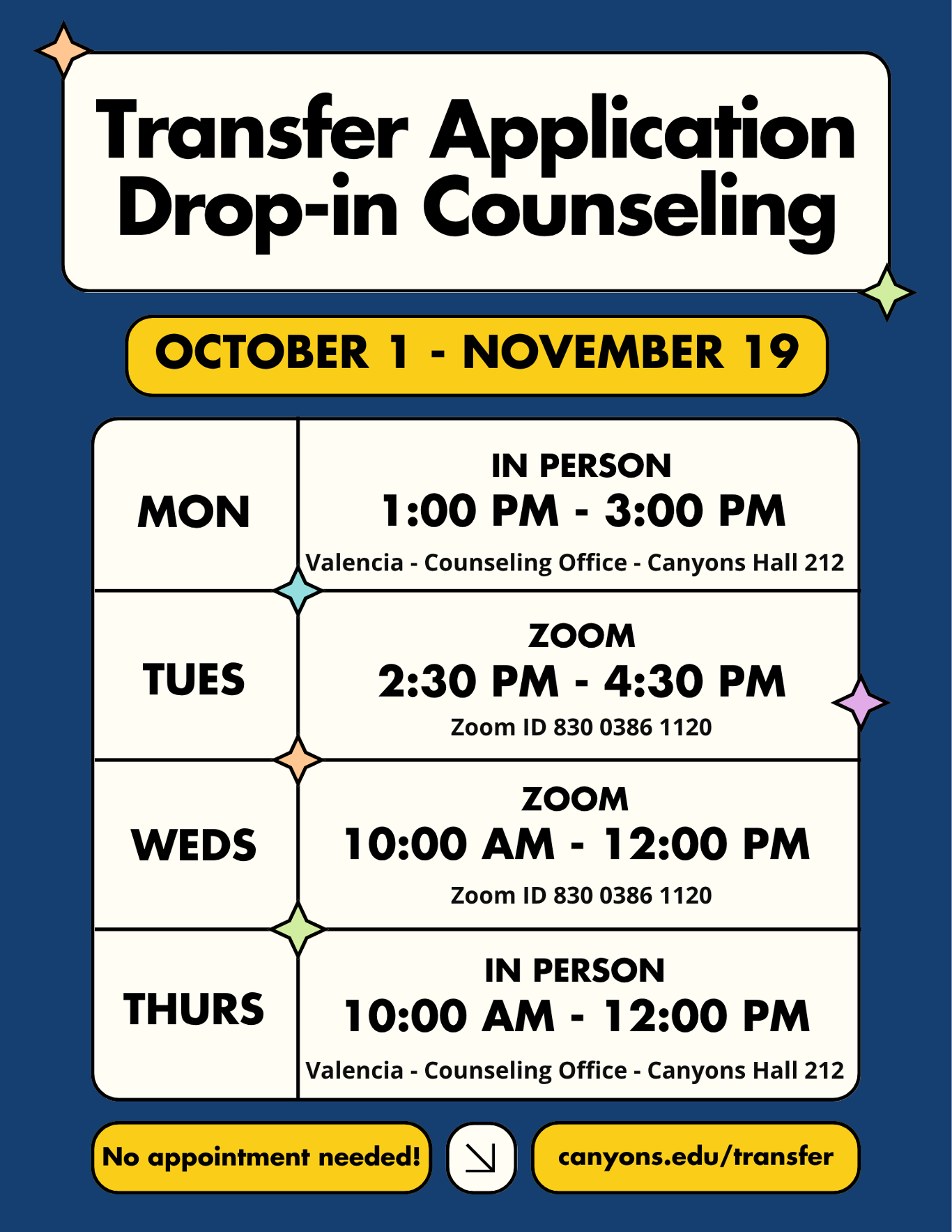 Transfer Application Drop-in Counseling