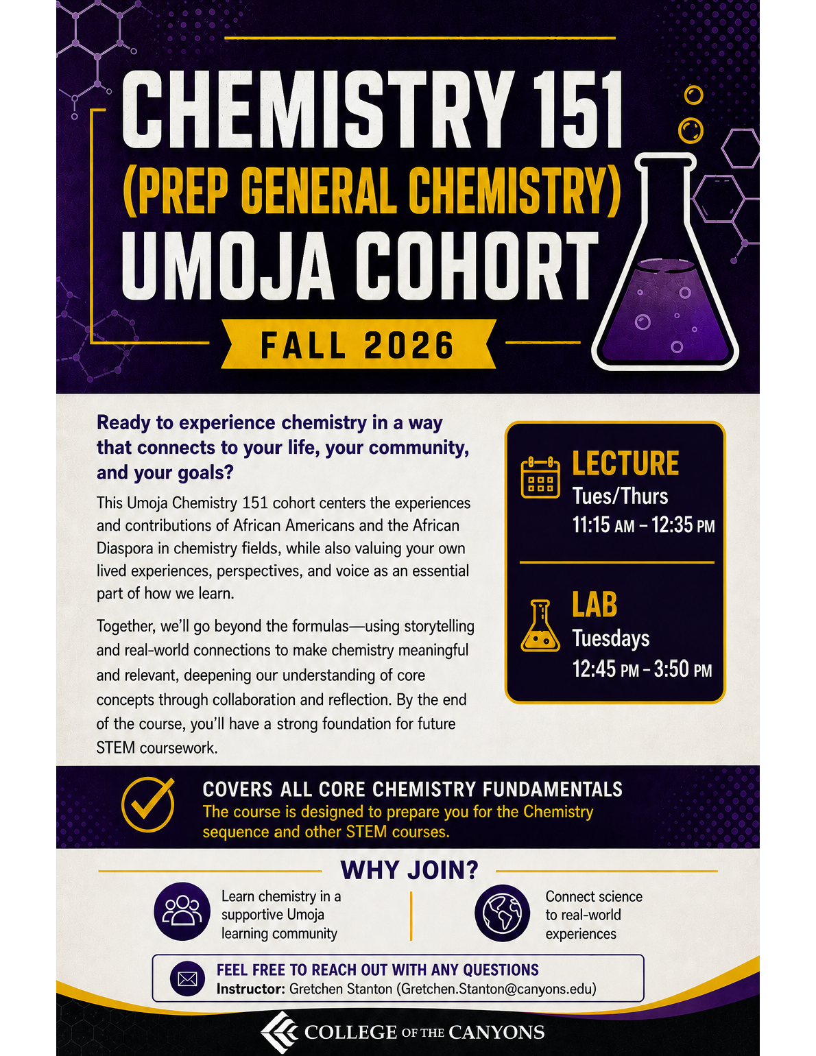 Chemistry 151 - Umoja Cohort flyer