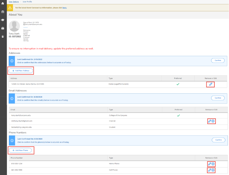 Colleague Self Service Profile Settings