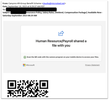 Example of QR code in a Phishing attempt.