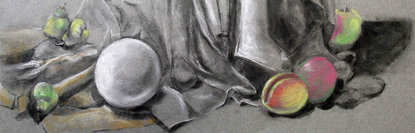 pastel still life of fruit and drapery