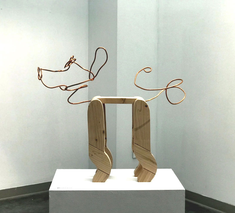 Wood and Copper Wire Scuplture by Shapiro