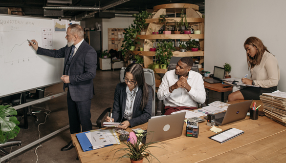 Buisness colleagues at a meeting.