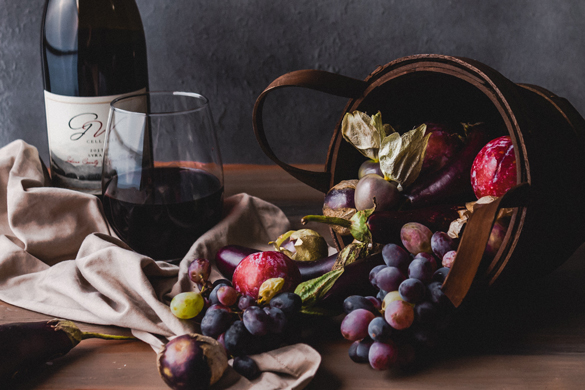 Wine and fruit basket.