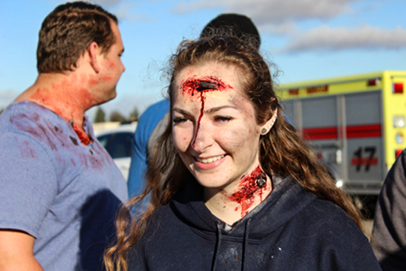 COC EMT students with moulage at drill.