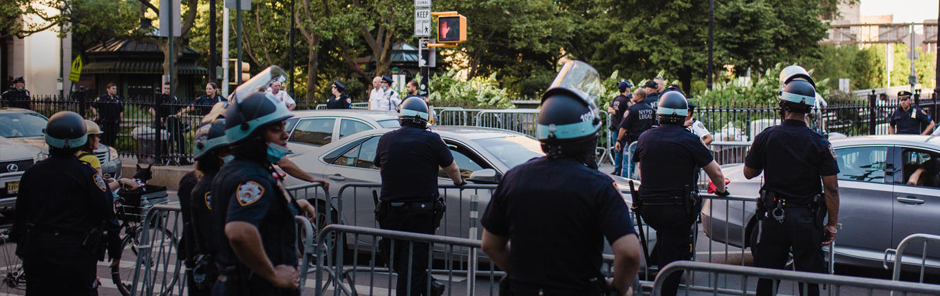 Riot police protecting citizens.