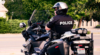 Motorcycle Police Officer catching speeders.