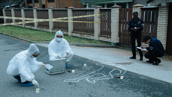 Forensics chalking of deceased body.