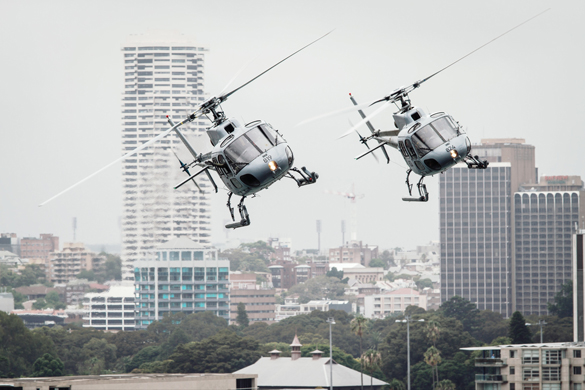 Two law enforcement helicopters.