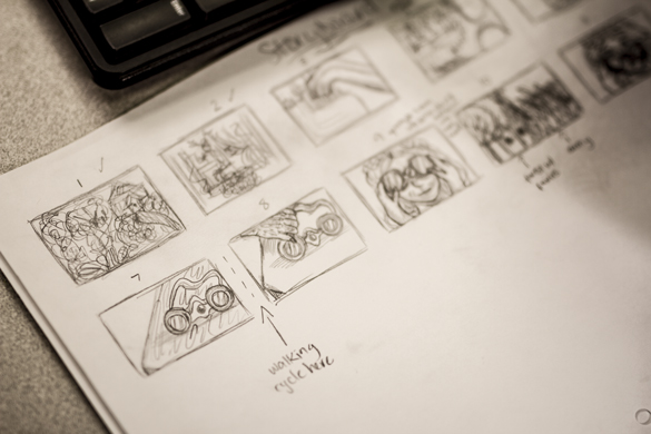 Media Entertainment Arts animation scetch storyboard.  