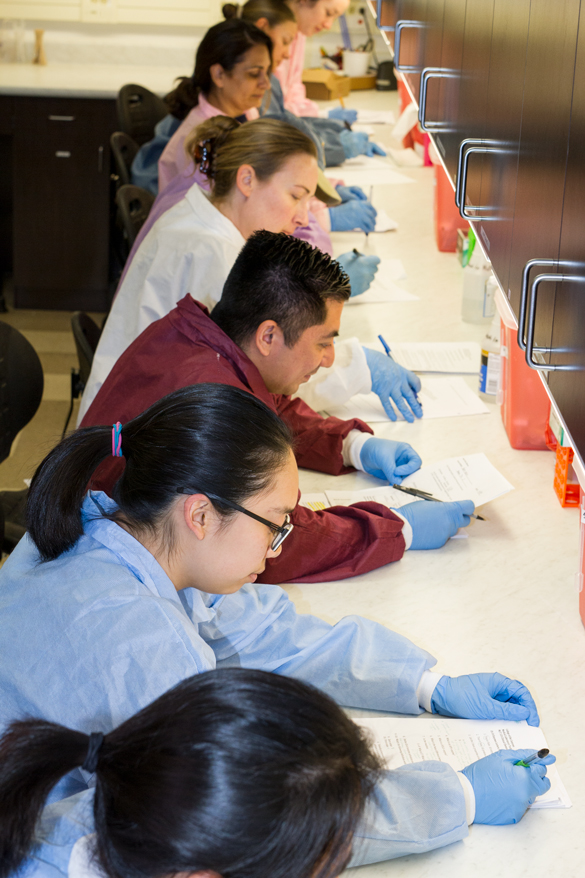 Medical Laboratory Technician students working lab.