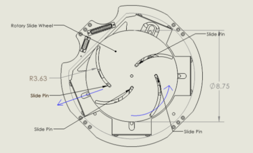 a mechanical drawing of the unique spiral release mechanism