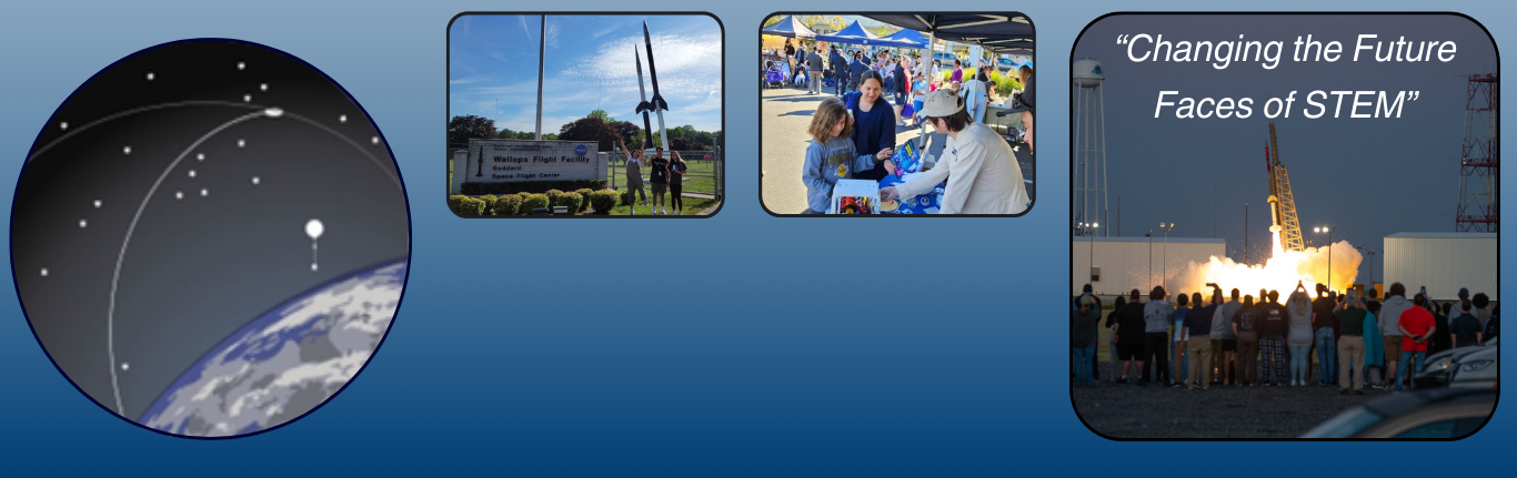 a college including the program logo, exciting group shots, and a rocket launch