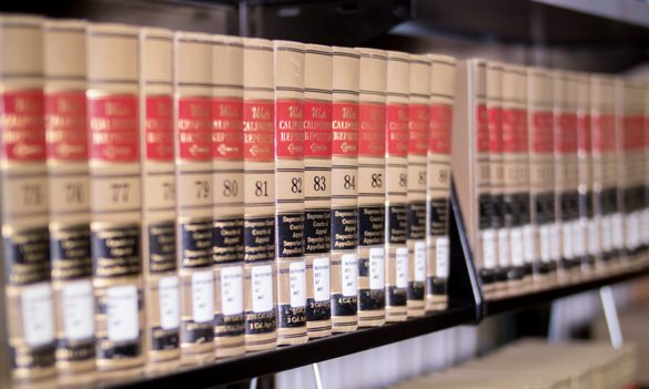California law books in College of the Canyons library. 