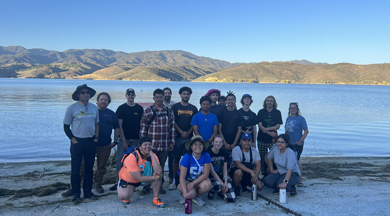 Students in front of lake