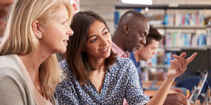 students talking