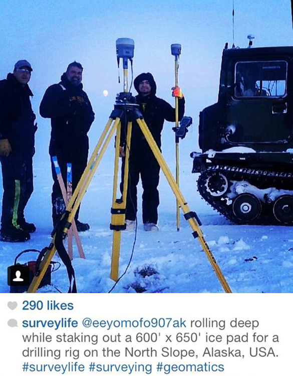 3 Surveyors working on the North Slope, Alaska, USA.