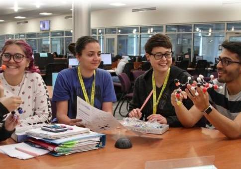 Four students in a group tutoring session