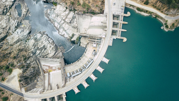 Drone shot fly over Represa Lago Rapel, Chile.