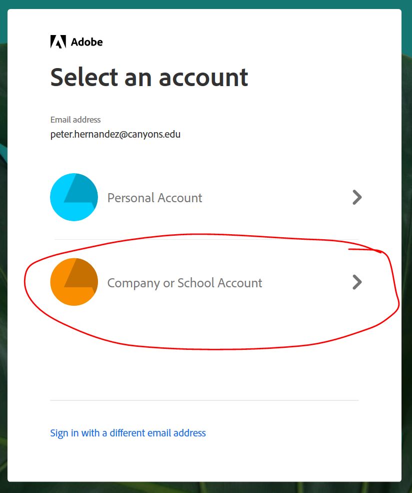 Select Company-School Account from the login options
