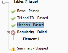 Table header passed