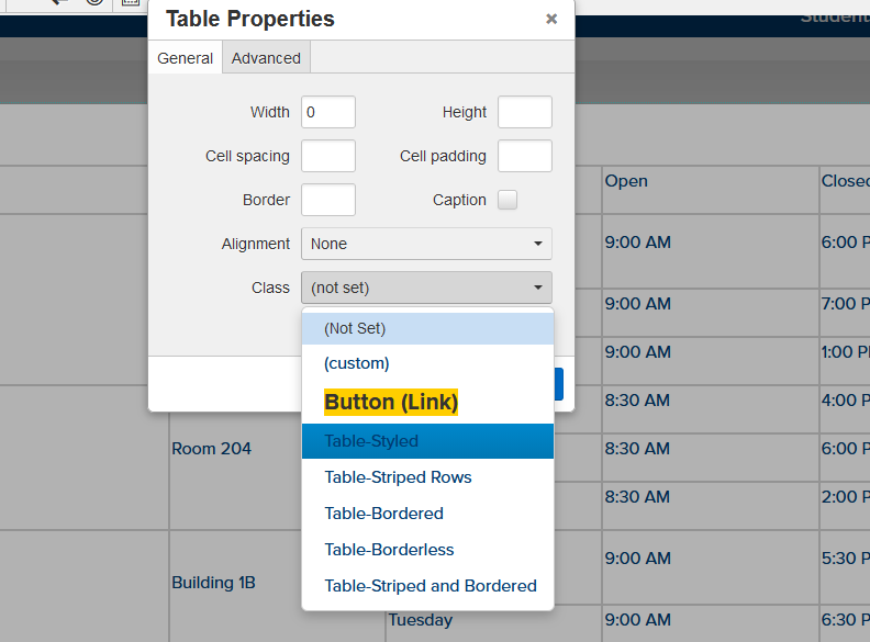 Choose table class