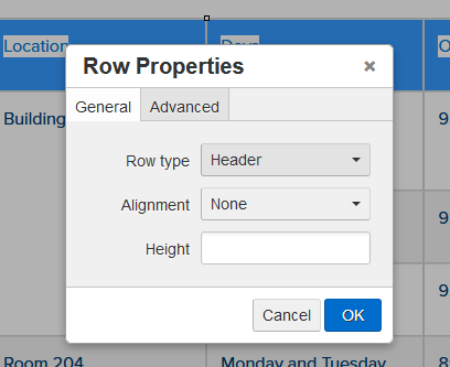 Set row type to header