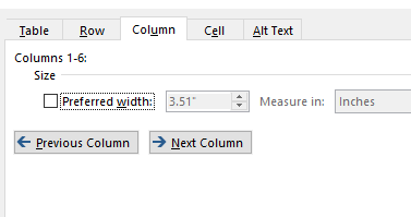 Uncheck column width